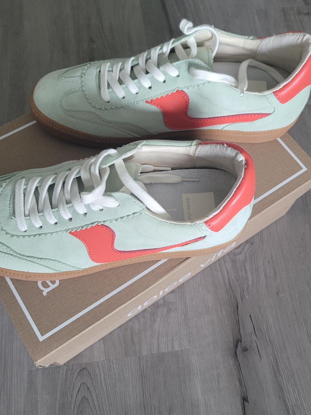 Dolce Vita Mint Green and Coral Accent Sneakers - Picture 3 of 9